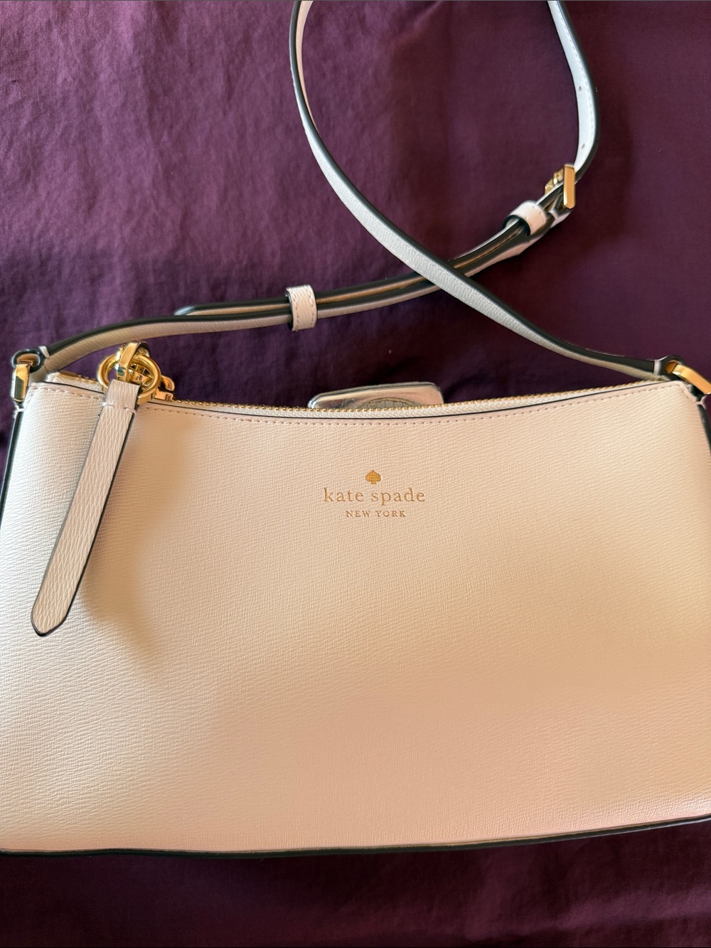 kate spade Cream Leather Clutch with Gold Hardware